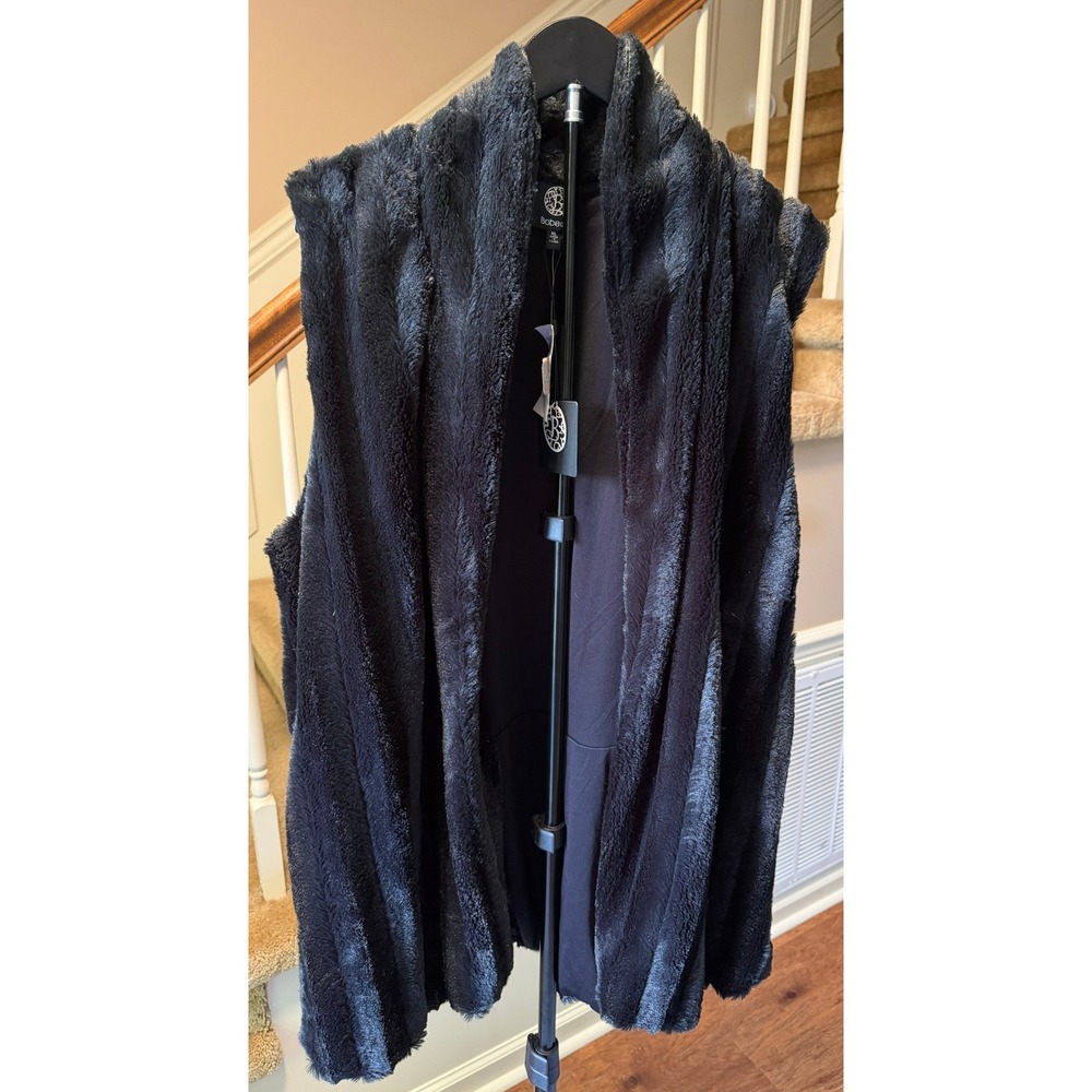 Bobeau Womens Black Faux Fur Ribbed Open Front Vest XL MV8K06BDL NWT